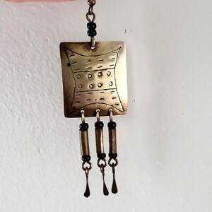 Vintage Artisan Handcrafted Mixed Metal Chandelier Earrings - Etched Brass